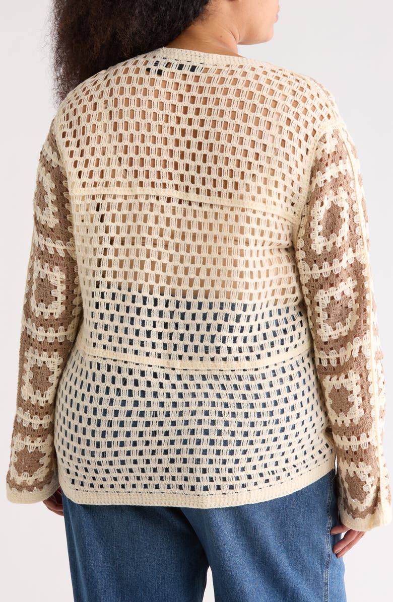 Forgotten Grace Crochet Square Open Knit Cardigan, Alternate, color, Mocha/ Ivory