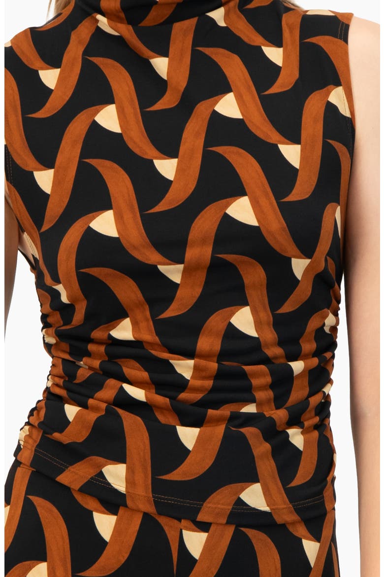 Patterned Ruched High Neck Blouse, Alternate, color, Multi-Brown