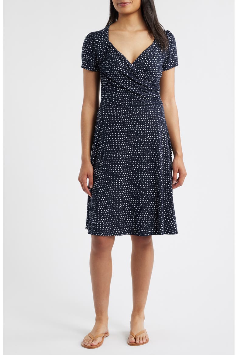Dot Print Surplice Neck Dress, Main, color, NAVY