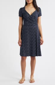 Loveappella Dot Print Surplice Neck Dress