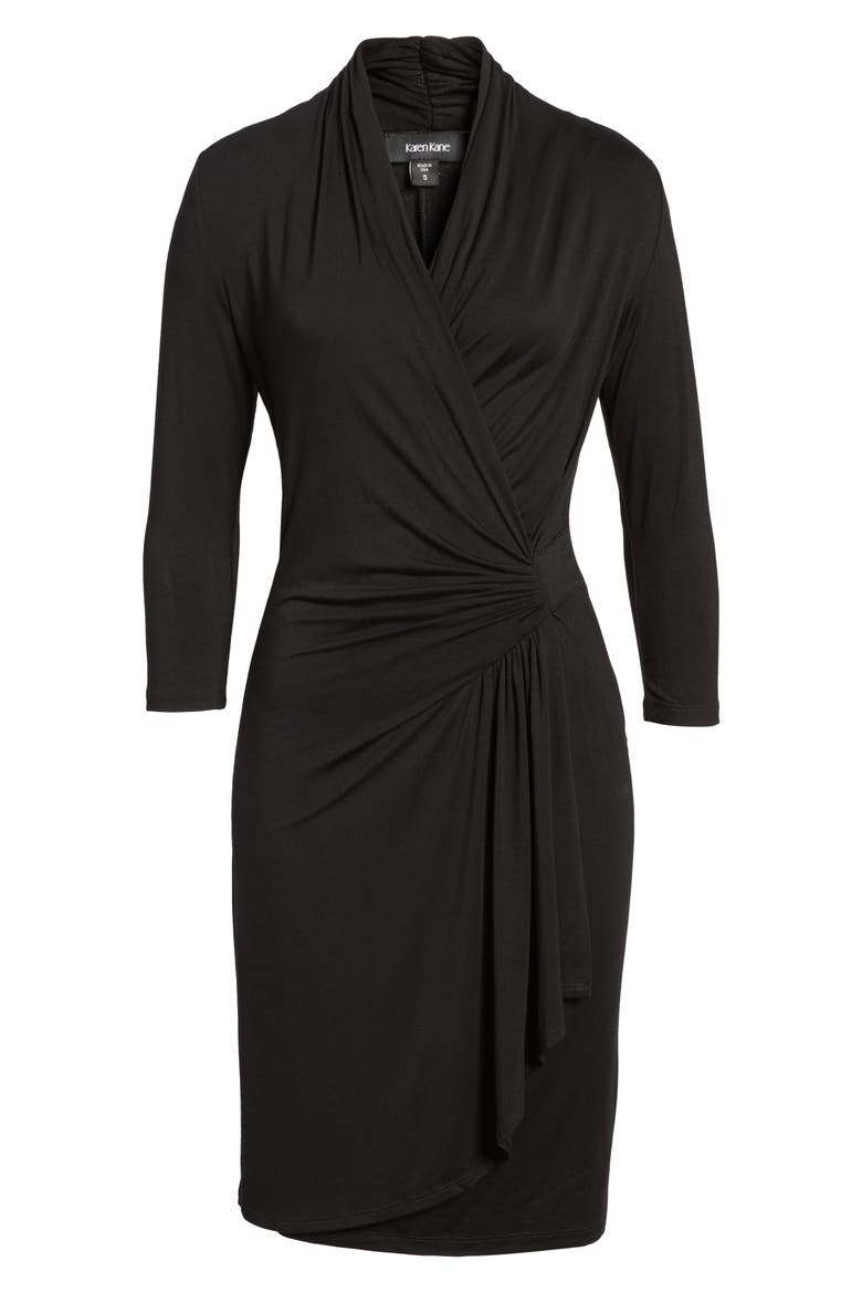 Cascade Faux Wrap Dress, Alternate, color, BLACK