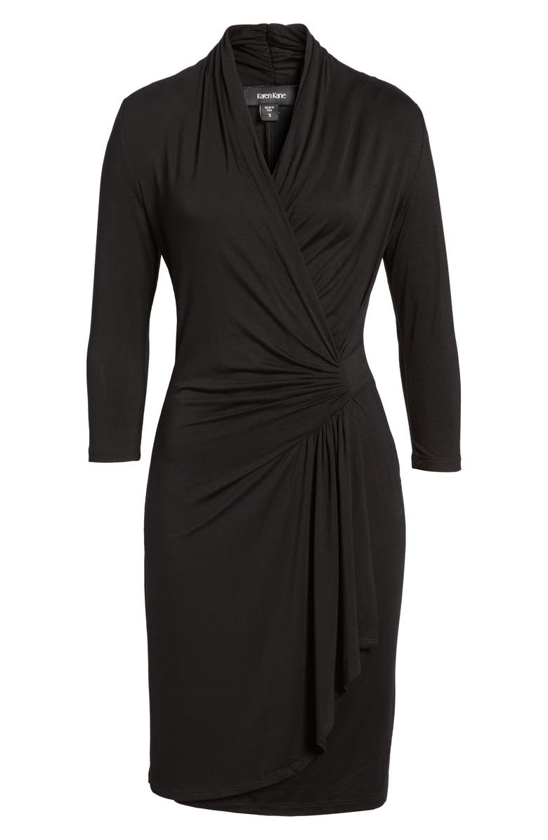 Karen Kane Cascade Faux Wrap Dress, Alternate, color, Black