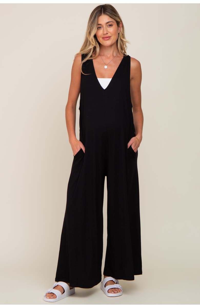 PinkBlush Deep V Sleeveless Wide Leg Jumpsuit, Alternate, color, Black