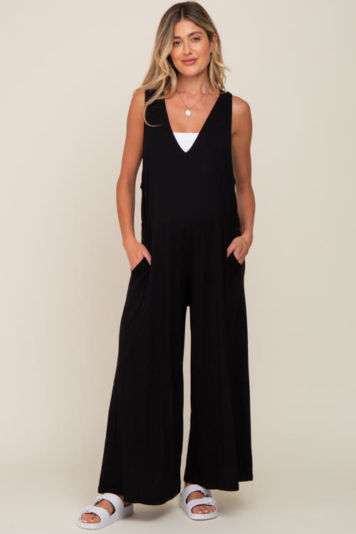 Pinkblush Deep V Sleeveless Wide Leg Jumpsuit In Black
