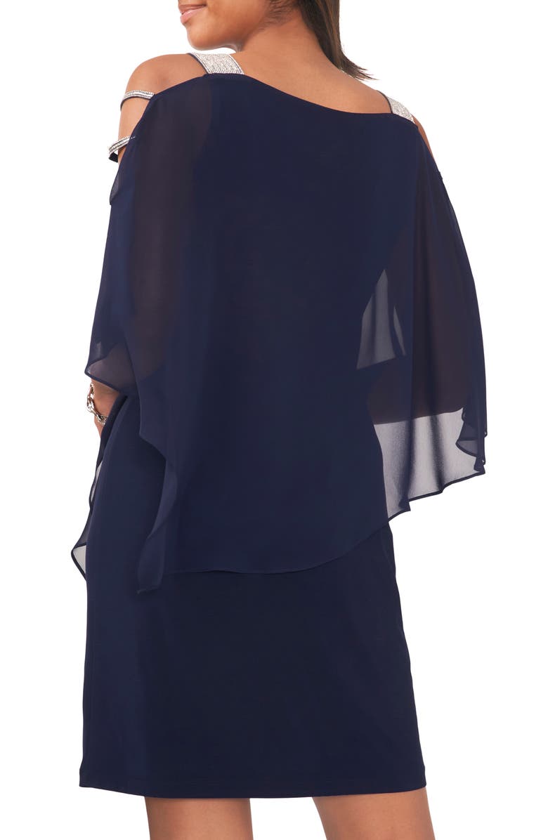 Chaus Drape Rhinestone Chiffon Dress, Alternate, color, Navy