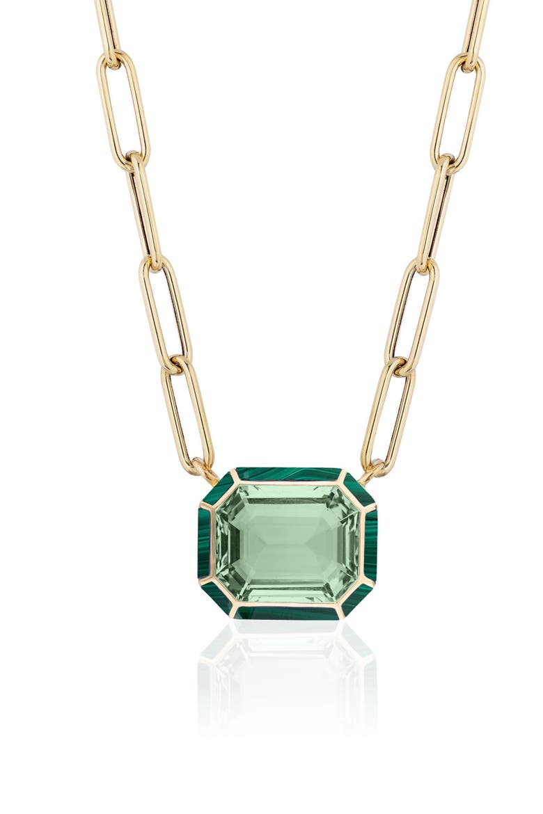 Melange Emerald Cut Pendant Necklace, Main, color, PRASIOLITE/ MALACHITE