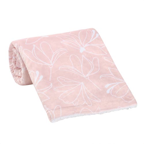 Lambs & Ivy Petals Floral Fleece Faux Shearling Soft Baby Blanket In Pink
