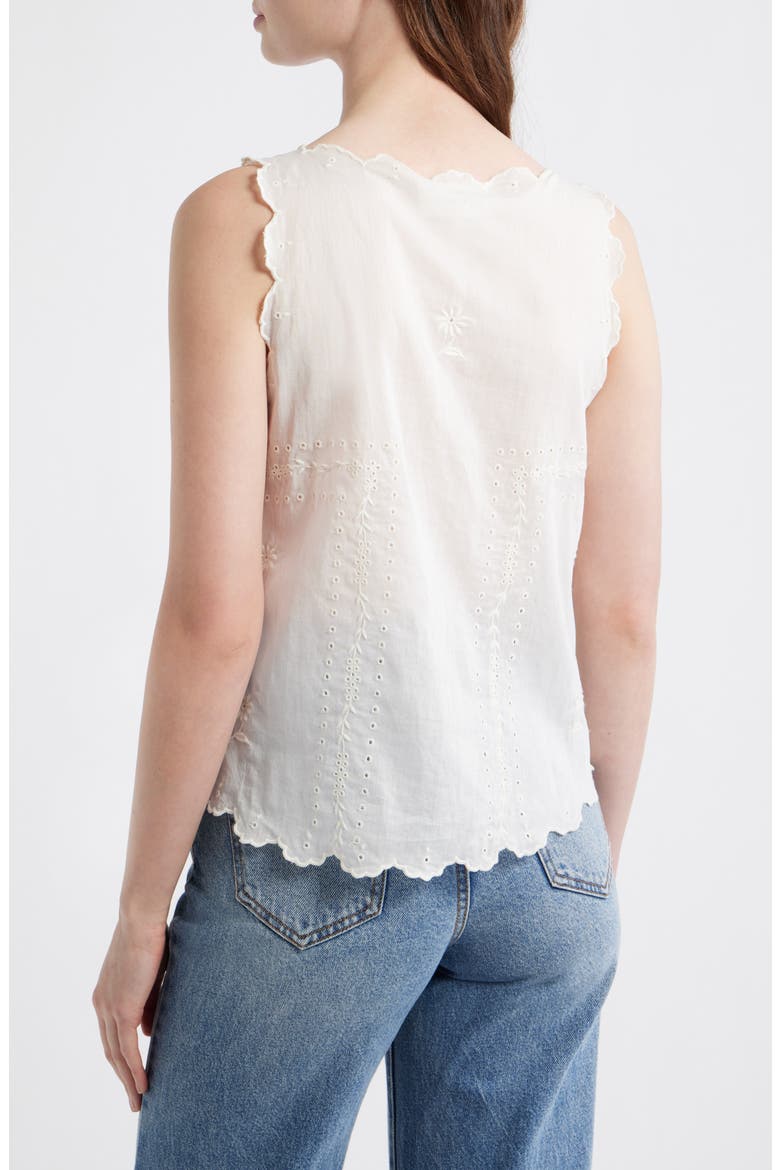 The Eyelet Embroidered Scallop Trim Cotton Tank, Alternate, color, WHITE