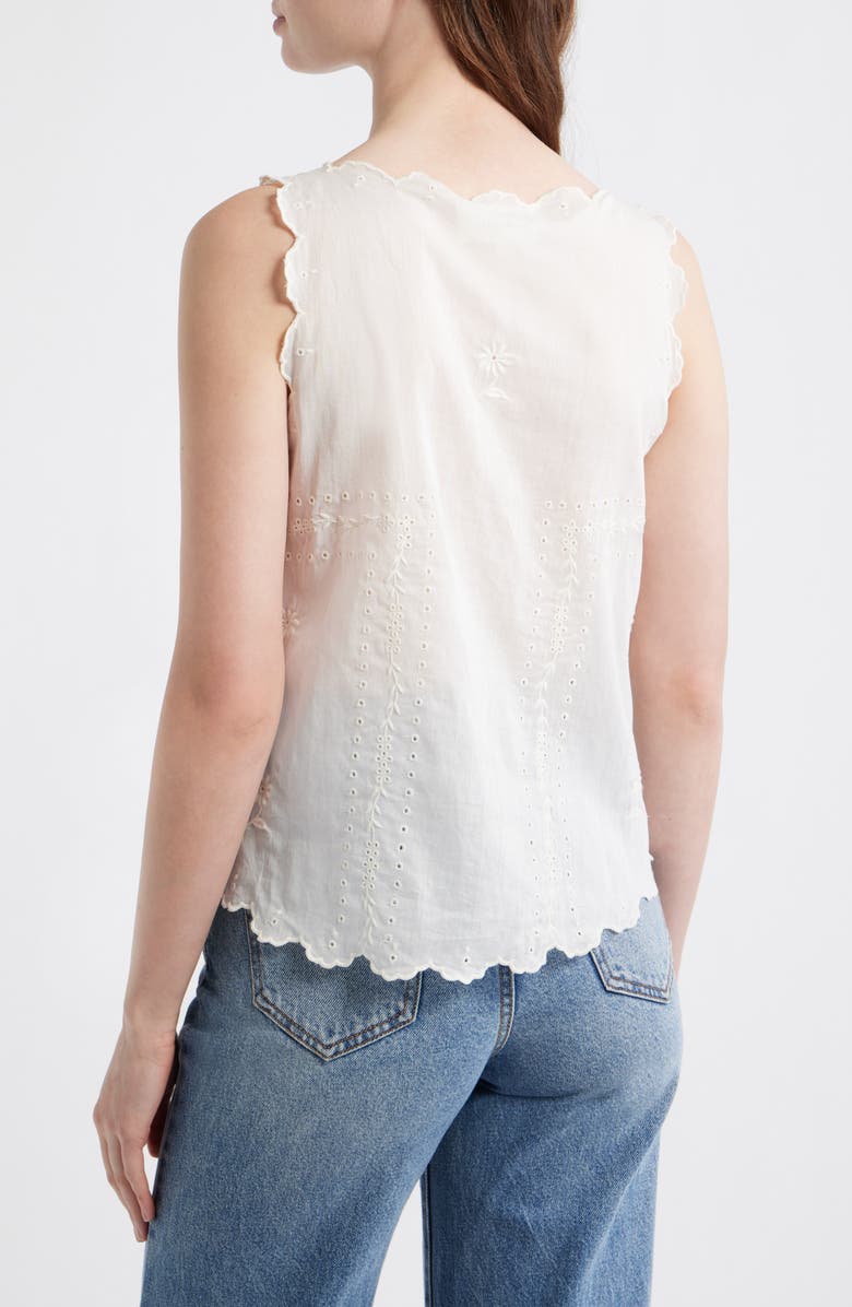 THE GREAT. The Eyelet Embroidered Scallop Trim Cotton Tank, Alternate, color, White