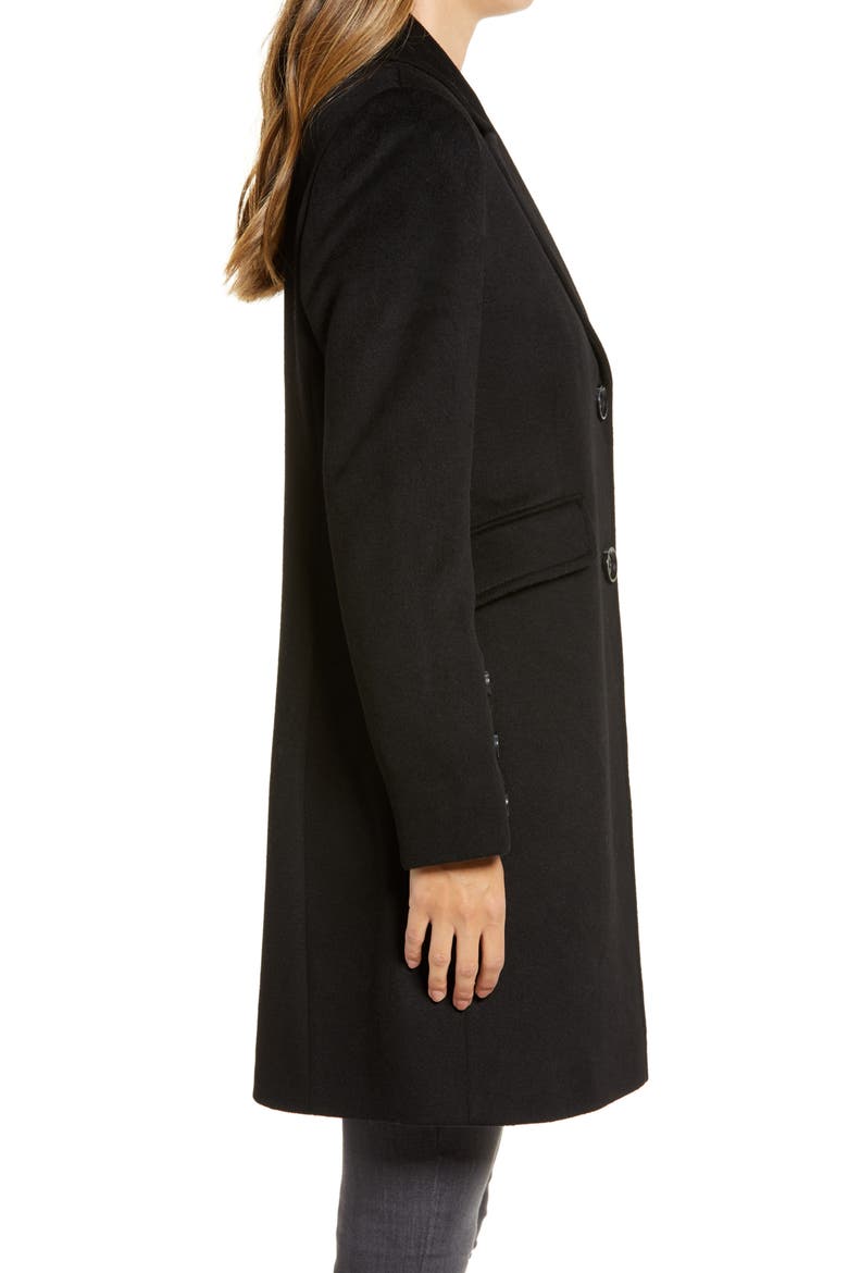 Notched Collar Wool Blend Coat, Alternate, color, BLACK