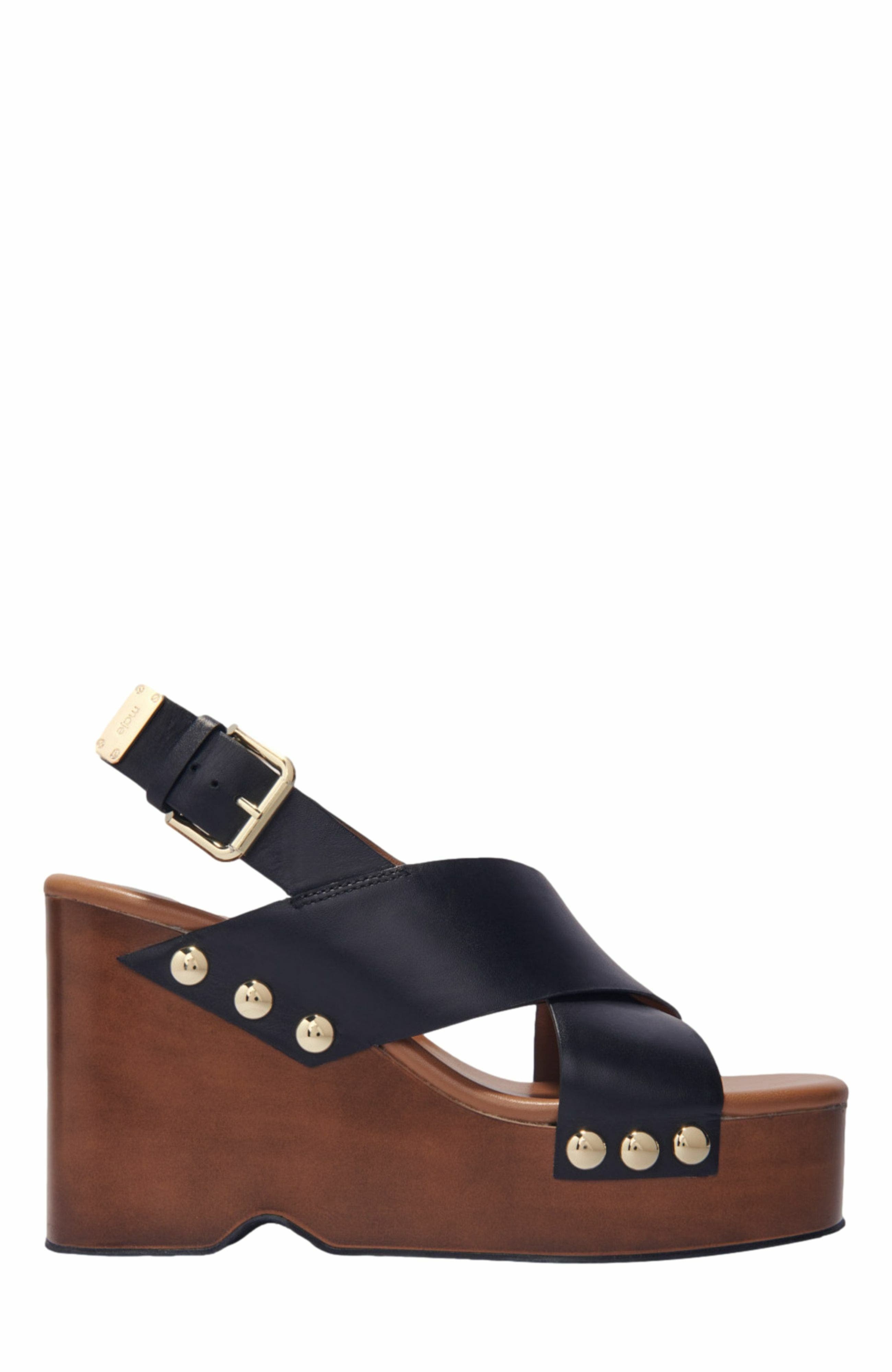 Leather platform sandals, Main, color, Black