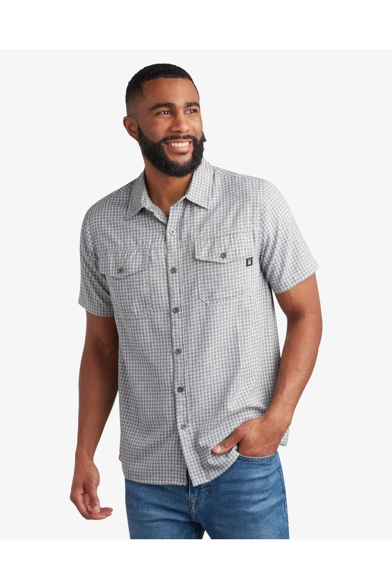 Men Short Sleeve Mini Check, Main, color, Grey