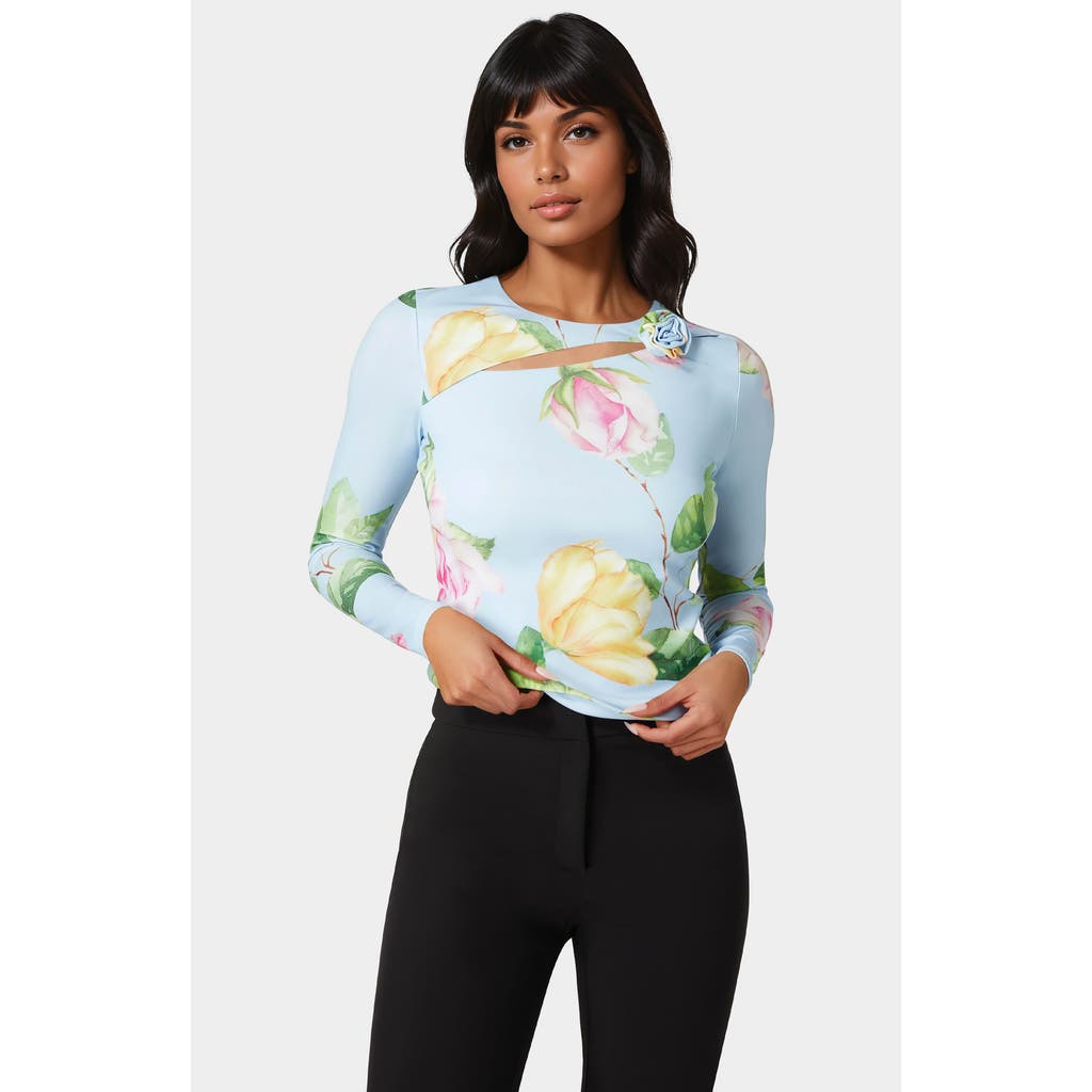 Bebe Cut Out Flower Long Sleeve Top In Multi