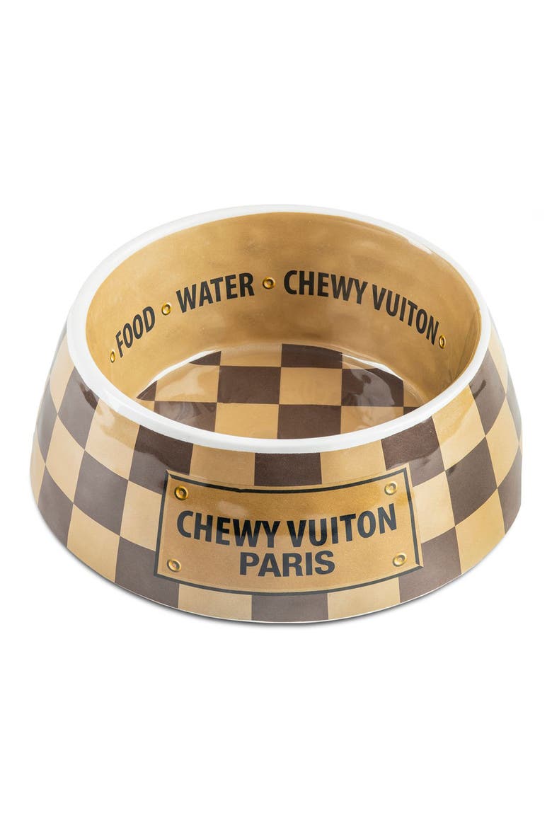 Checker Chewy Vuiton Pet Bowl, Main, color, BROWN TAN