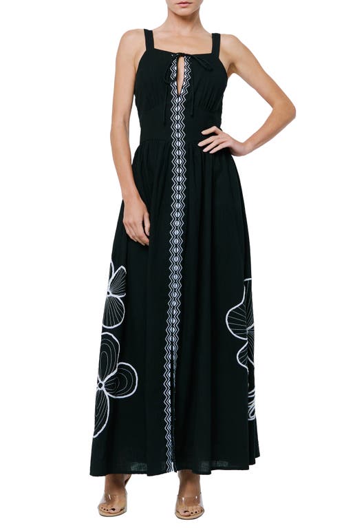 CIEBON Leighton Embroidered Sleeveless Maxi Sundress in Black 