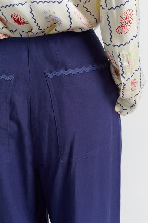 Shop Chinti & Parker Linen Blend Wide Leg Trousers In Admiral Blue