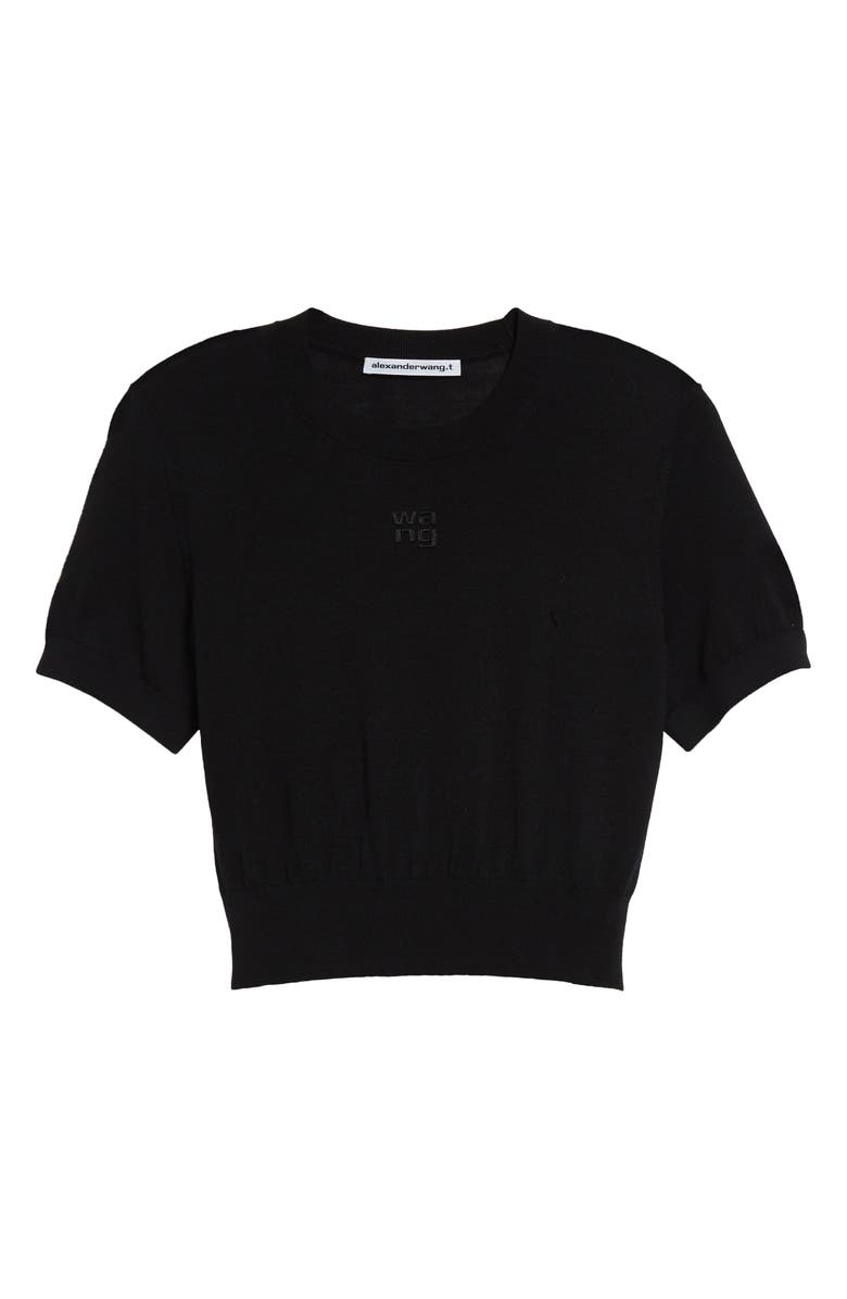 Alexander Wang Debossed Logo Short Sleeve Crop Sweater, Alternate, color, 