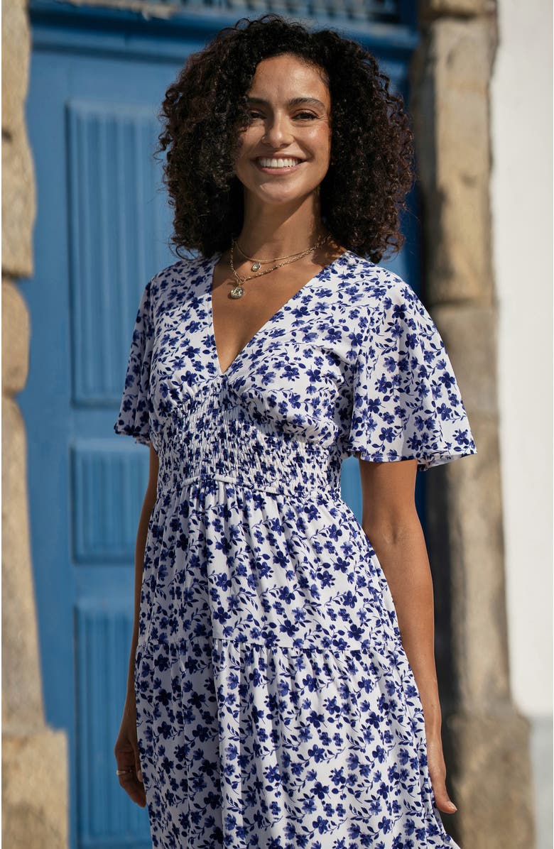 Yumi Floral Angel Sleeve Midi Dress, Alternate, color, White