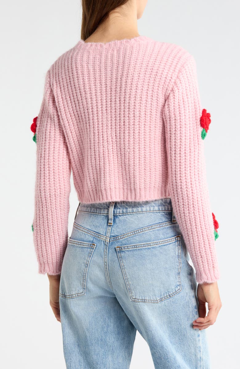 All in Favor 3D Flower Chunky Tie Front Cardigan, Alternate, color, Pink