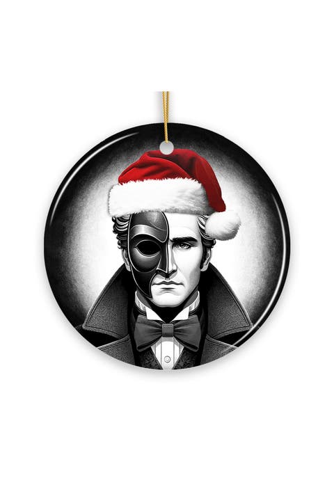 Masked Phantom Santa Hat Ceramic Christmas Ornament