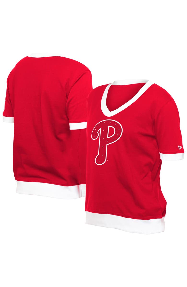 New Era Women's New Era  Red Philadelphia Phillies Game Day Rhinestone V-Neck T-Shirt, Alternate, color, Red
