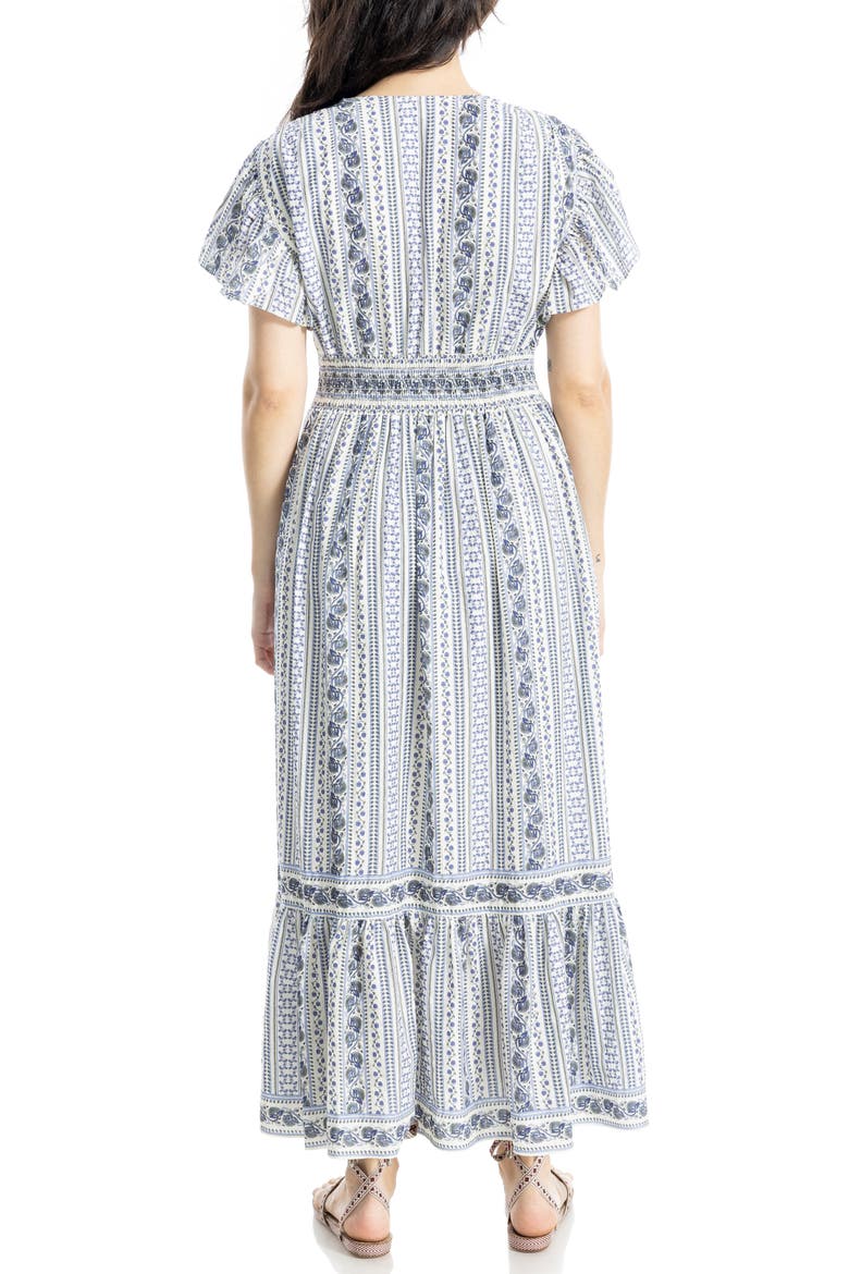 Flutter Sleeve Maxi Dress, Alternate, color, ECRU/ BLUE DITSY