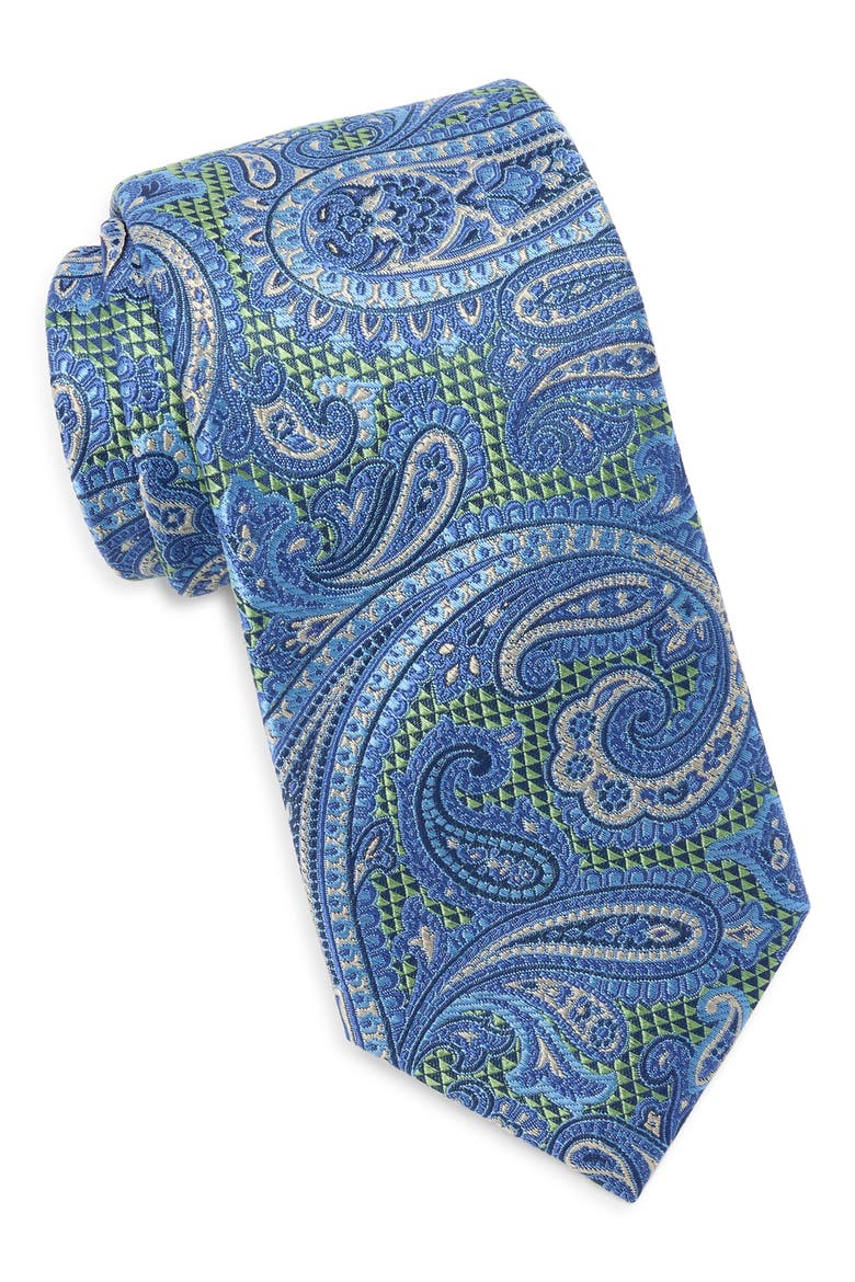 Weymouth Paisley Silk Blend Tie, Main, color, AQUA