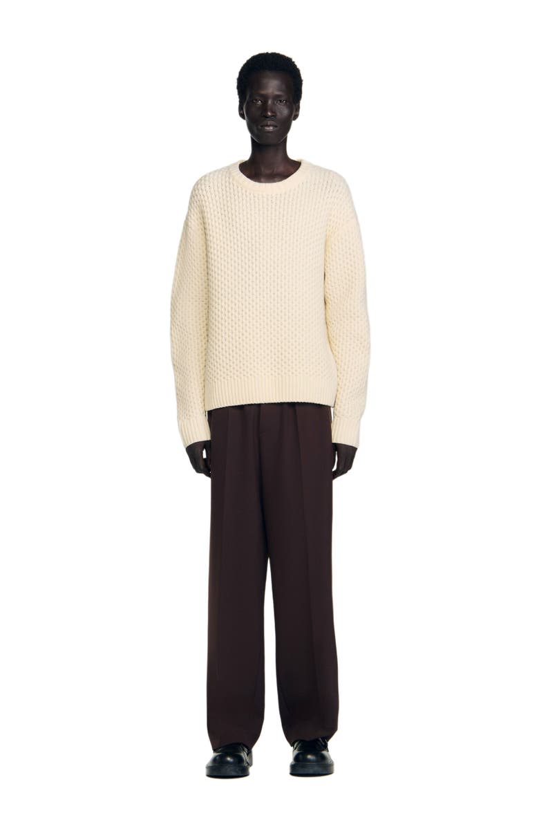 SANDRO Honeycomb stitch wool sweater, Main, color, Off White