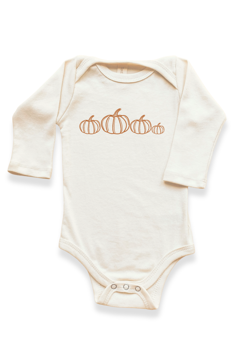 Tenth & Pine Pumpkin Patch - Organic Long Sleeve Baby Bodysuit, Main, color, Natural Rust Lettering