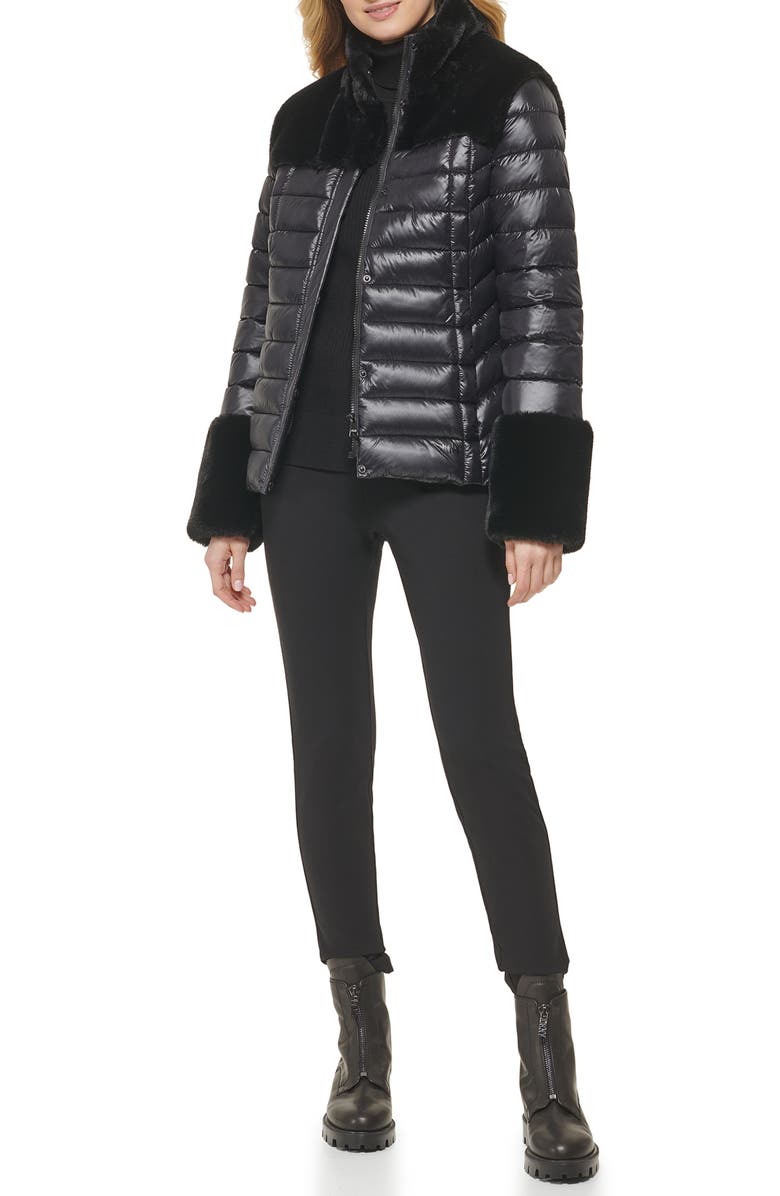 DKNY Faux Fur Trim Puffer Jacket, Alternate, color, 