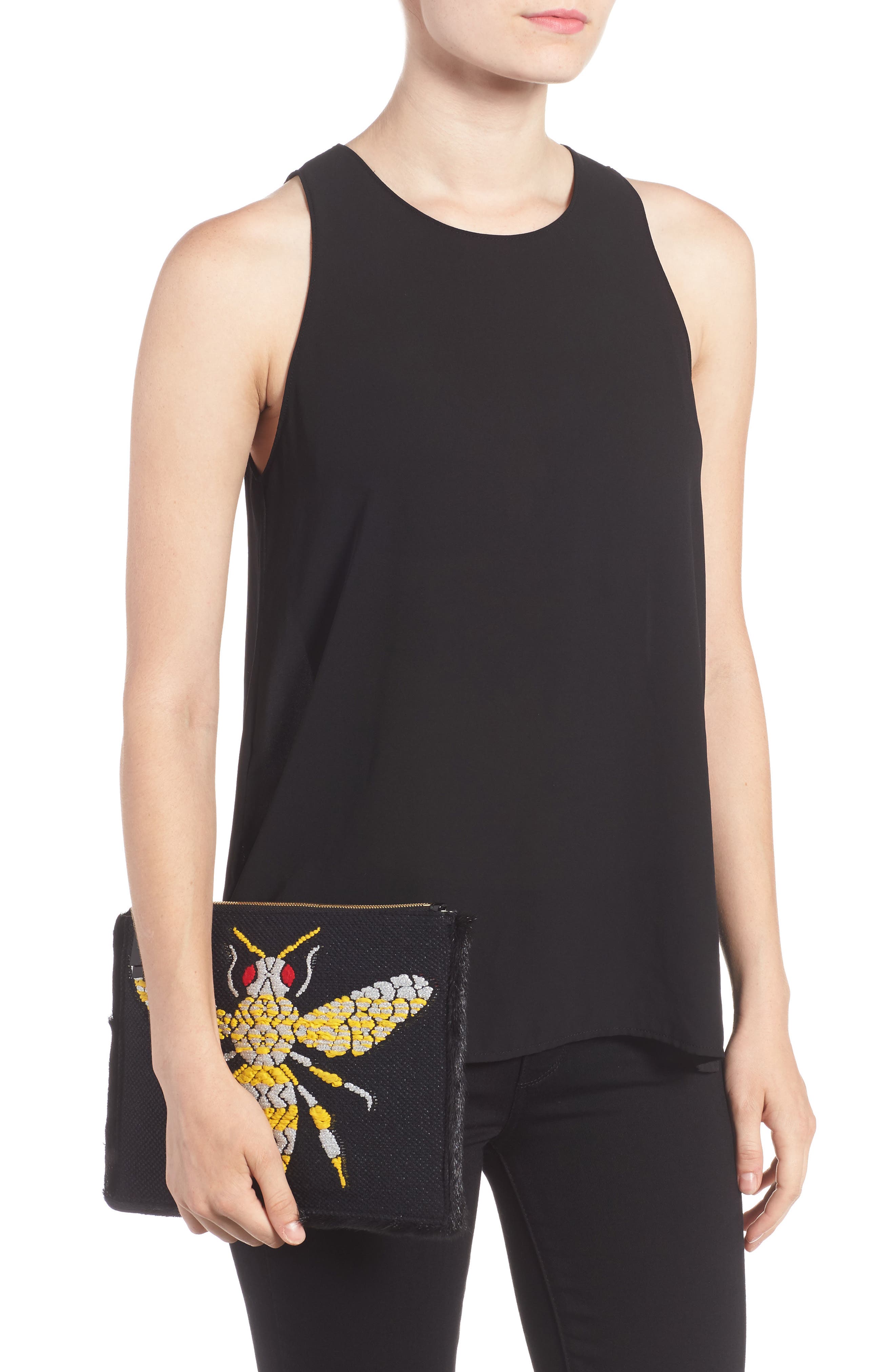 Frances Valentine Large Bee Leather Clutch, Alternate, color, 