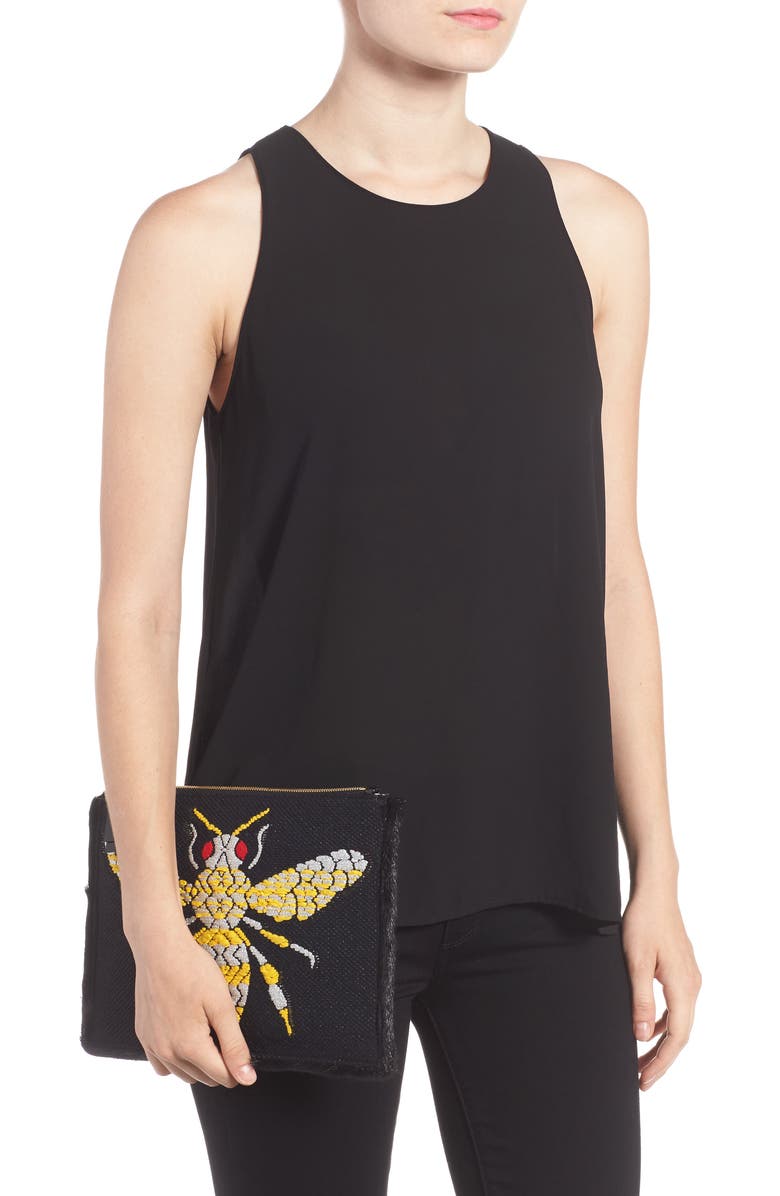 Frances Valentine Large Bee Leather Clutch, Alternate, color,