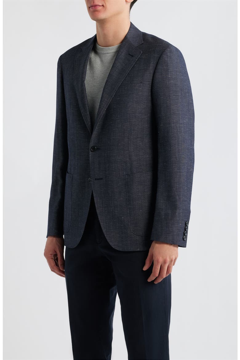 Kei Trim Fit Dark Blue Slub Wool & Linen Sport Coat, Alternate, color, DARK BLUE