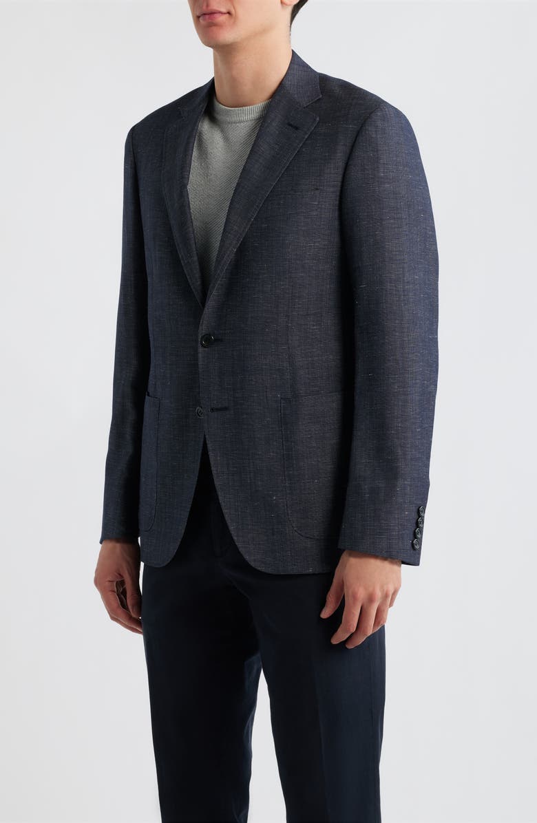 Canali Kei Trim Fit Dark Blue Slub Wool & Linen Sport Coat, Alternate, color, Dark Blue