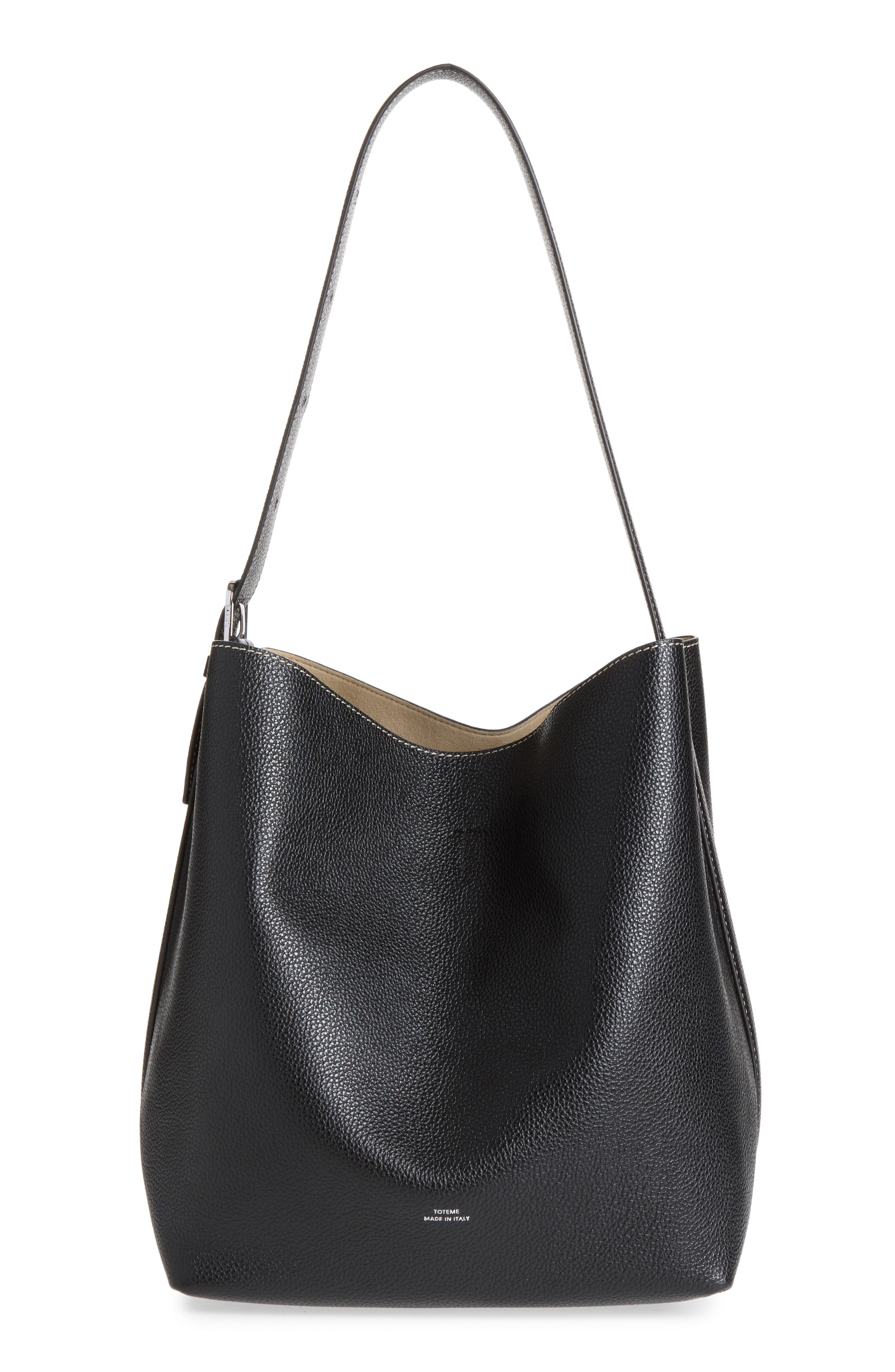 Medium Belted Leather Hobo Bag, Main, color, BLACK