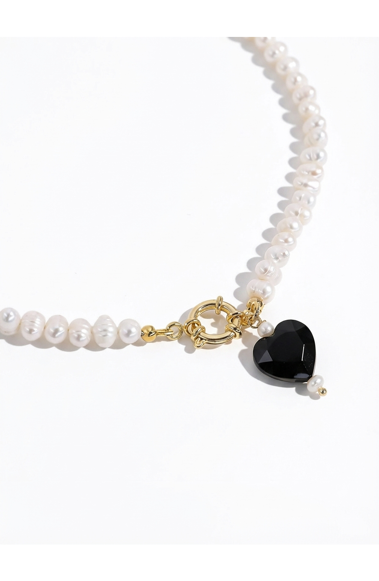 Joey Baby Kokoro Black Heart Freshwater Pearl Necklace, Main, color, Black And Gold