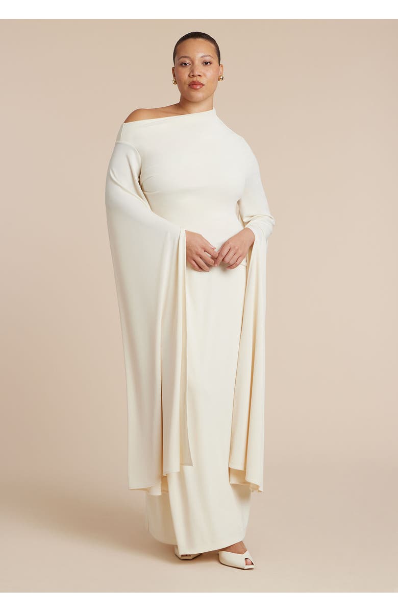 ELOQUII Cape Sleeve Draped Dress, Alternate, color, White Swan