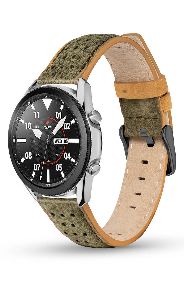 Timberland Daintree Water Repellent Leather 22mm Smartwatch Watchband, Alternate, color, Evergreen