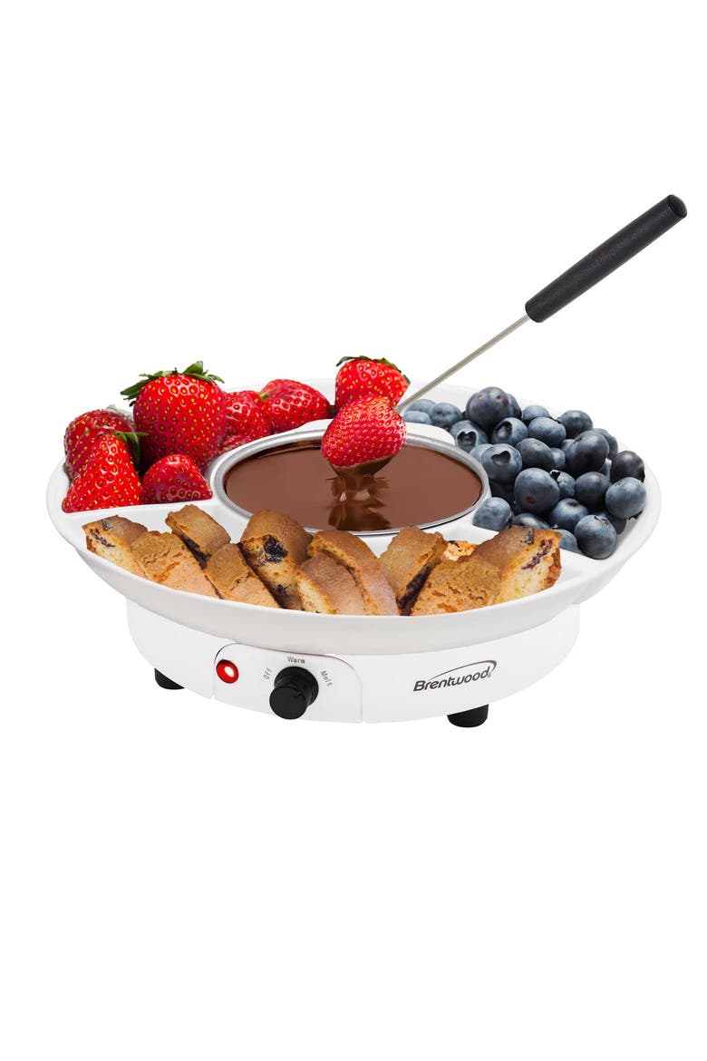 Electric Fondue Pot Set 3 Section Tray+4 Dipping Forks, Main, color, White