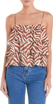 English Factory Zebra Print Tiered Button-Up Camisole