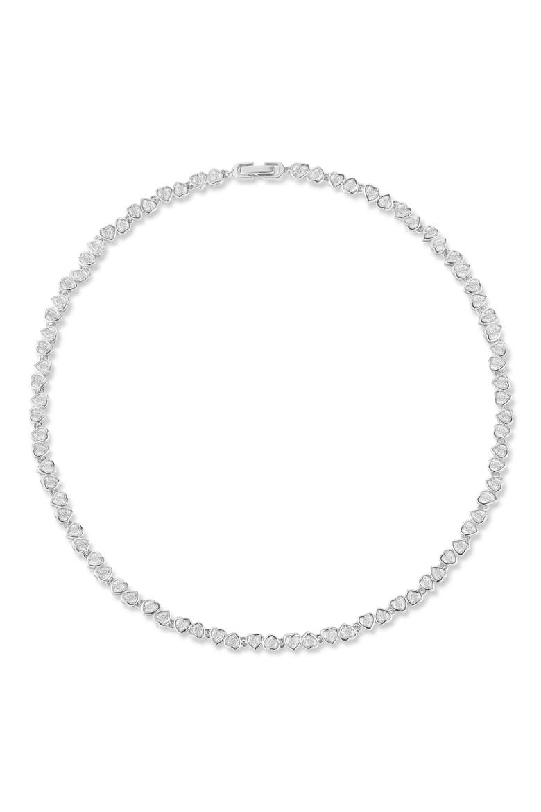 Heart Cubic Zirconia Tennis Necklace, Alternate, color, SILVER