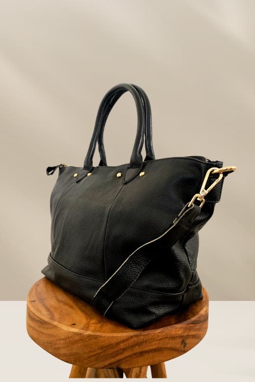 Pink Haley Ellie Handmade Leather Tote In Black