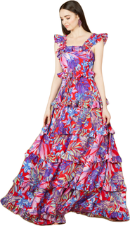 LARA New York Printed Gown with Ruffle Skirt