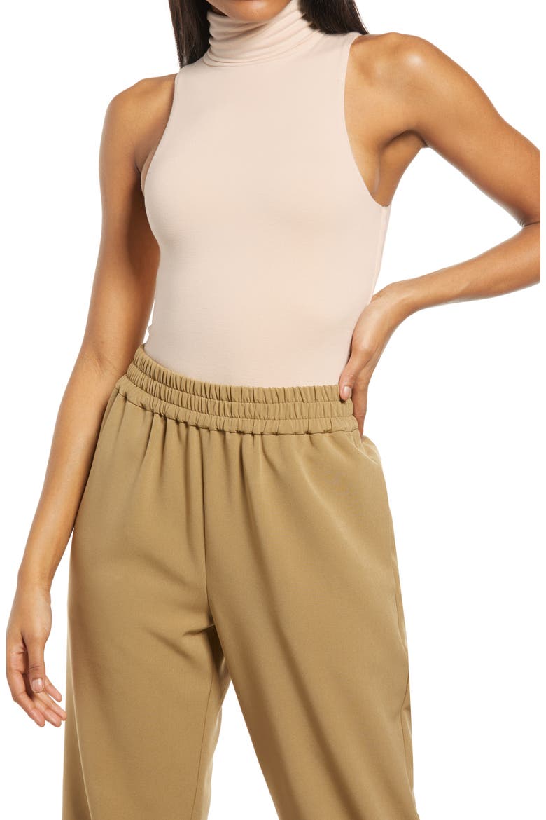 Sleeveless Turtleneck Thong Bodysuit, Main, color, IVORY