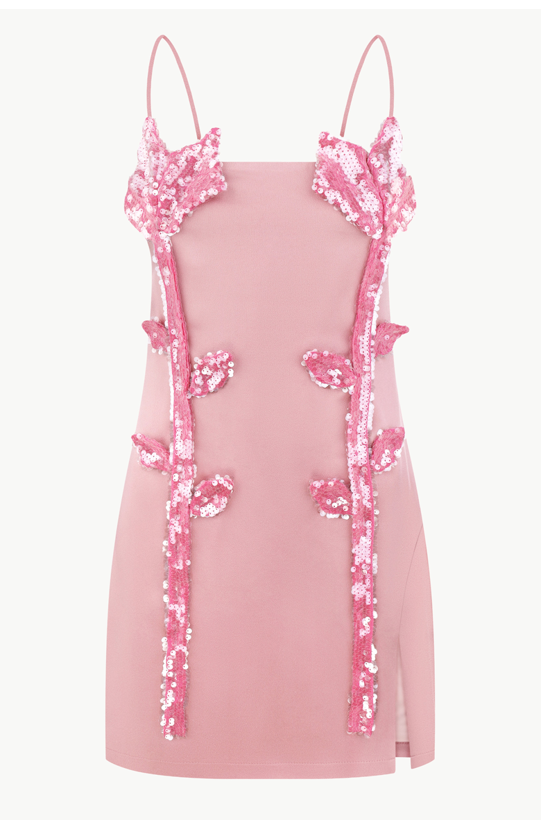 Malva Florea Floral Sequin Appliqus Mini Dress, Main, color, Peony Pink