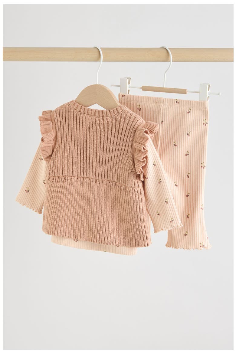 Kids' Ruffle Vest, Rib T-Shirt & Leggings Set, Alternate, color, RUST BROWN
