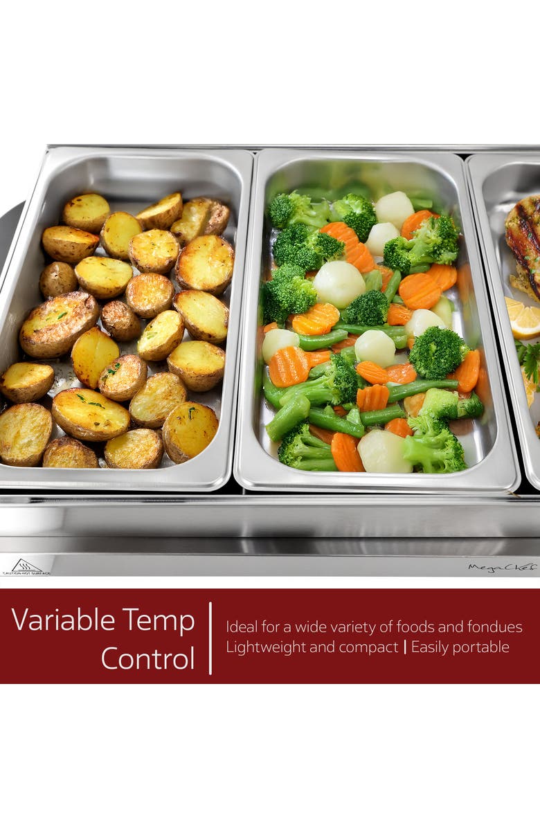 Megachef Buffet Server & Food Warmer With 4 Removable Sectional Trays , Heated Warming Tray and Removable Tray Frame, Alternate, color, Grey