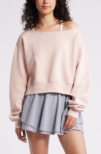 Bp. Fleece Detail Off The Shoulder Sweatshirt In Neutral