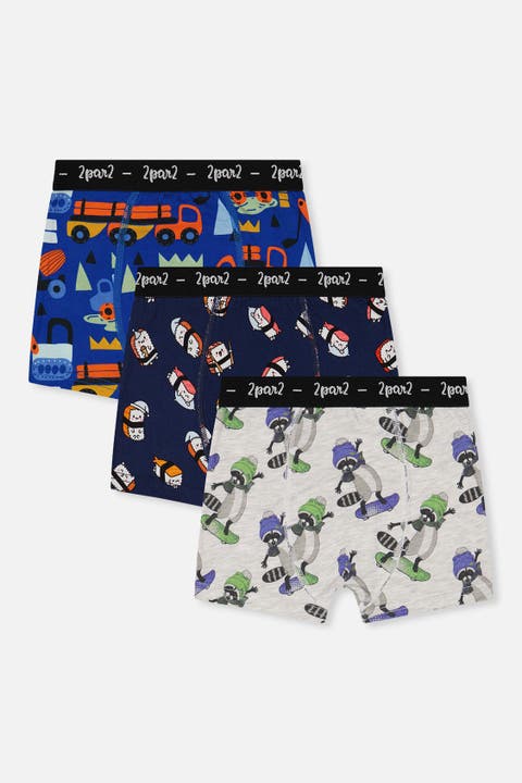 Fun Organic Cotton Elastic Waistband 3-Pack Boxers