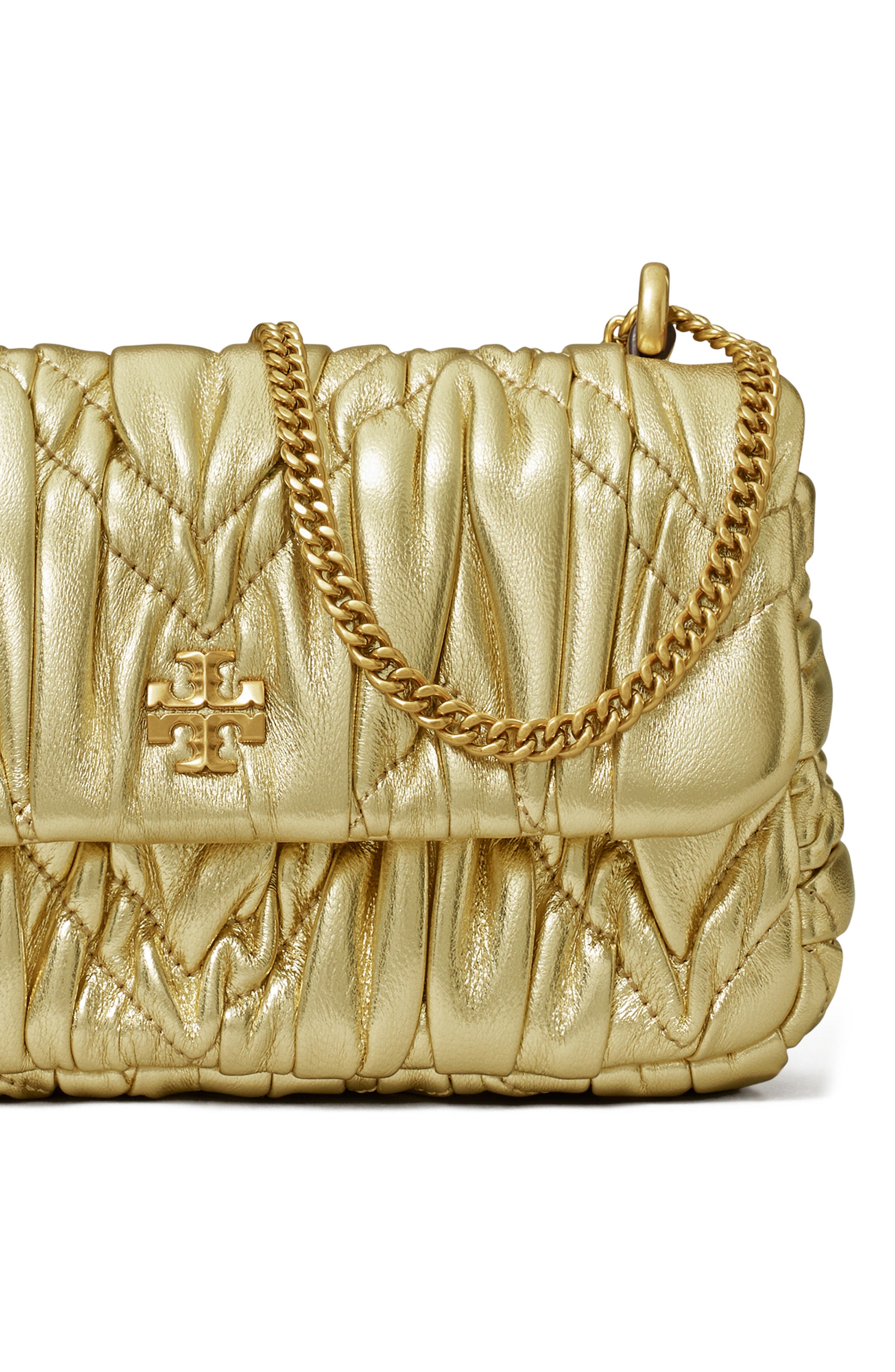 Tory Burch Mini Kira Metallic Ruched Convertible Leather Crossbody Bag, Alternate, color, 